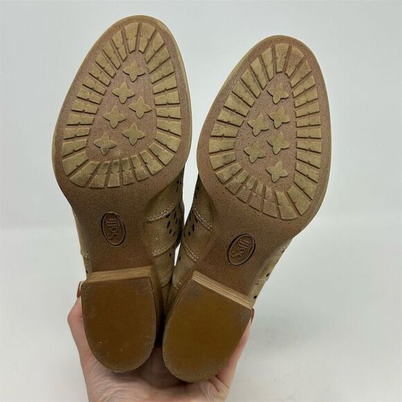 Sofft Beige Gold Tan Leather Wyoming Laser Cut Ankle Booties Size 7M Back Zip - Picture 9 of 12
